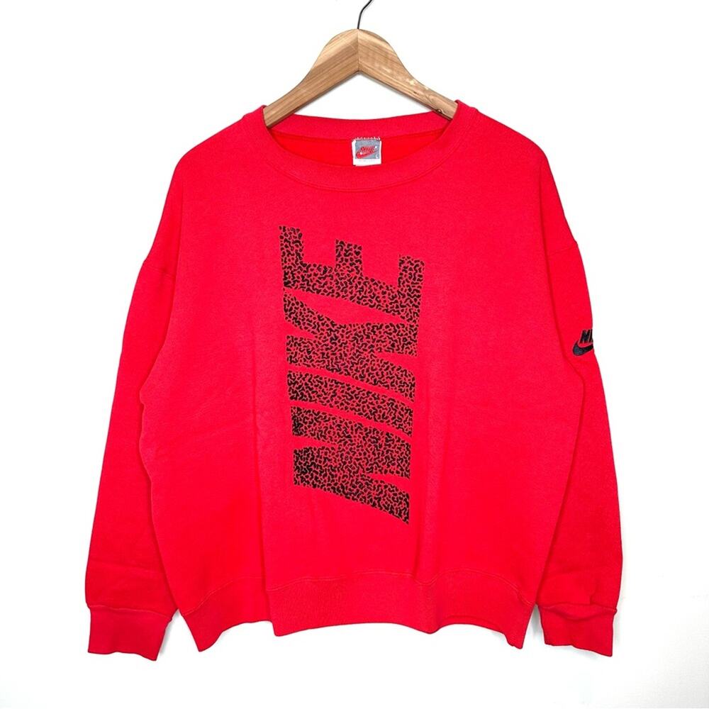 Vintage Nike Logo Crewneck Sweatshirt Size Large Red Black 80s 90s USA Made